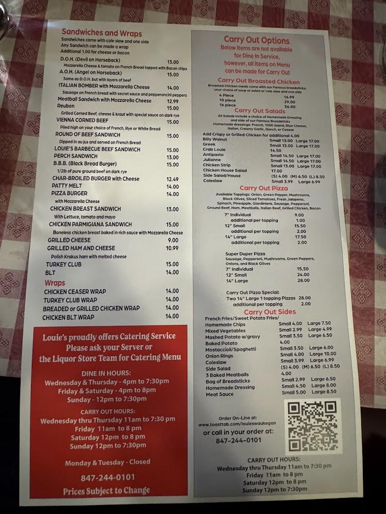 Louie's Restaurant Menu image 1